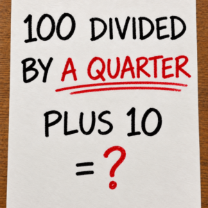 Math puzzle showing 100 divided by a quarter plus 10