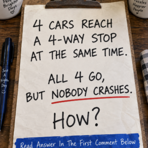 Four cars reach a four-way stop at the same time riddle