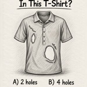 Visual puzzle asking how many holes are in a torn T-shirt