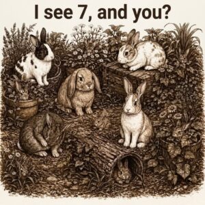 Hidden rabbit counting puzzle asking I see 7 and you
