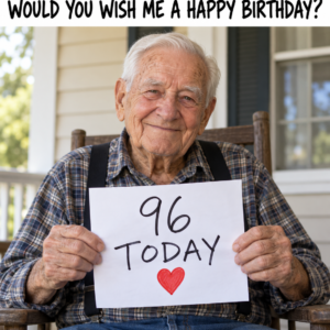 Senior man celebrating 96th birthday holding 96 today sign