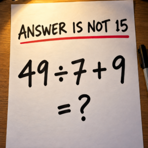 Math puzzle 49 divided by 7 plus 9