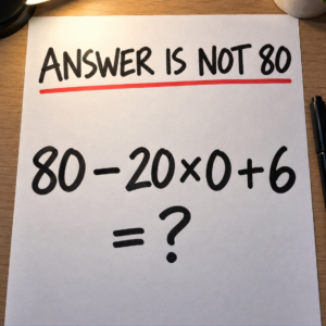 Math puzzle 80 minus 20 times 0 plus 6
