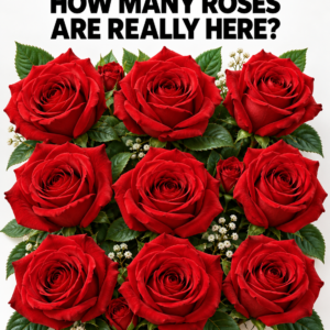 Count the large and small red roses in the arrangement