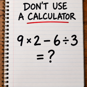 Math puzzle 9 times 2 minus 6 divided by 3