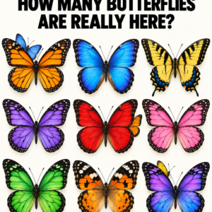 Nine large colorful butterflies and three partly hidden smaller butterflies