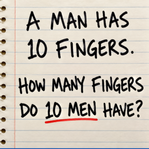 Handwritten ten men fingers logic riddle