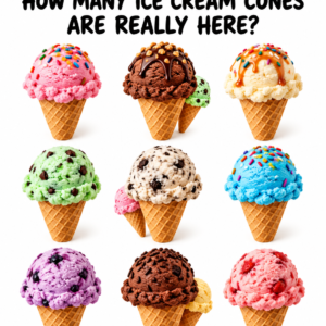 Nine prominent colorful ice cream cones with three more partially hidden
